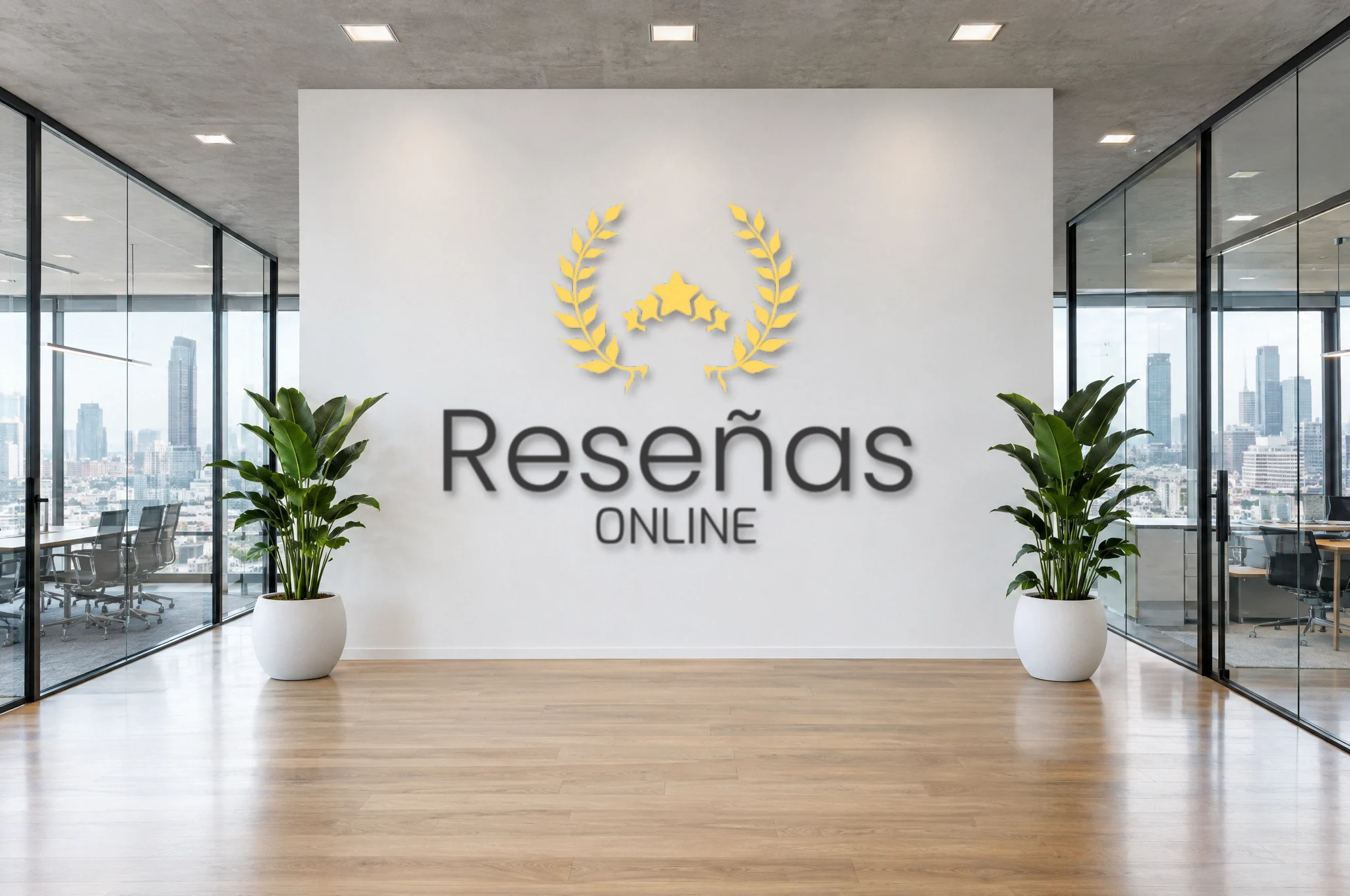Reseñas Online, agencia de reputación online y reseñas de Google Logo de Reseñas Online, agencia de reputación online y reseñas de Google, sobre una pared blanca